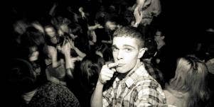 man in a crowded room