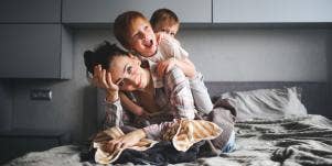 stressed mother with children