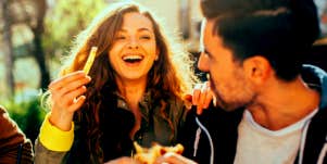 couple eating and laughing together