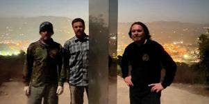 Wade McKenzie, Jared Riddle and Travis Kenney after installing the third monolith in California