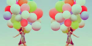 woman with balloons