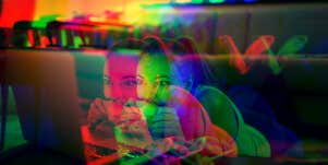woman high watching a movie