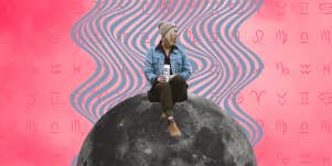 woman sitting on the moon