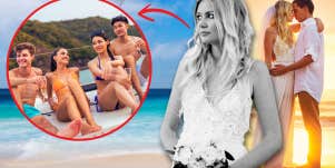 bride and groom beach wedding, small photo of friends relaxing on vacation