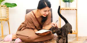 woman with her cat