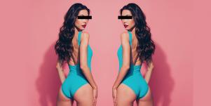 woman in blue bikini, duplicated