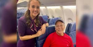 dad and his flight attendant daughter on airplane