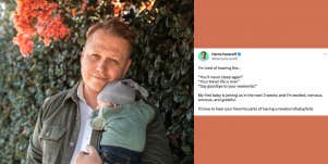 Dad with a newborn baby, tweet