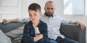 angry father looking at mad son