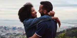 man and woman embracing