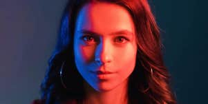woman in red light