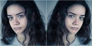 mirrored image of bullied teen girl