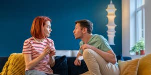 immature man talking to woman