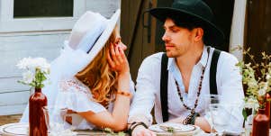 newlyweds sitting together