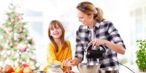 mom and daughter baking for Christmas