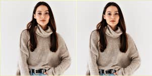 doubled image of a lovely young asian woman in a turtleneck sweater