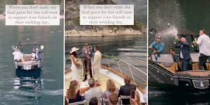 Friends rent boat to watch wedding ceremony