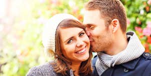 Happy woman with committed man.