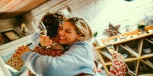 man and woman hugging