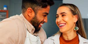 couple laughing together