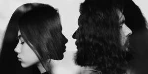 silhouette of man and woman facing each other