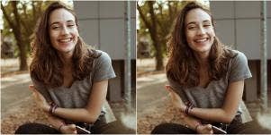 mirrored image of happy woman