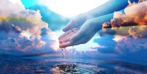 person touching water