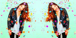 woman surrounded by confetti