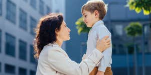 other talking to young son