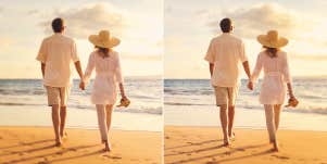 couples walking by the beach