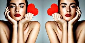 submissive woman holding a heart