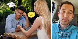 frustrated man with talkative woman