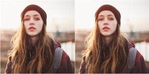 mirror image of woman outside in winter
