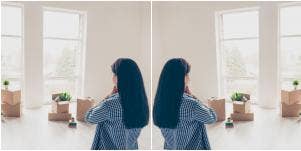 overwhelmed woman decluttering