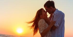 couple embracing in sunset