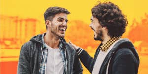 two men celebrate lucky success