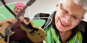 Happy old woman and Keith Richards