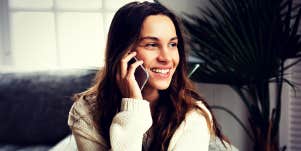 woman talking on the phone, smiling