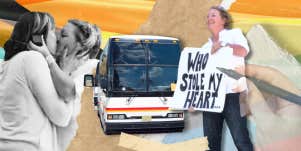 Woman proposes with a sign