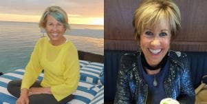 before and after photo of woman with and without makeup