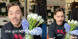 man with first date flowers