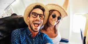 Plane, honeymoon, couple