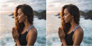 woman on beach meditating
