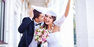 bride and groom celebrating after tying the knot