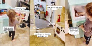 Toddler cleaning up mess in fridge on TikTok