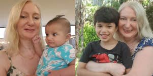 Two photographs of Carolyn Ness embracing her son Javed, once as a baby, and once as a 5-year-old.