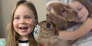 little girl, dog
