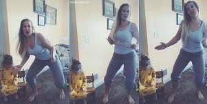 tiktok mom holding wooden spoon