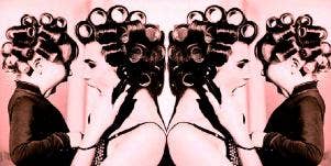 daughter and mother in curlers yelling on the phone