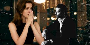 Woman at a bar, creeped out by man